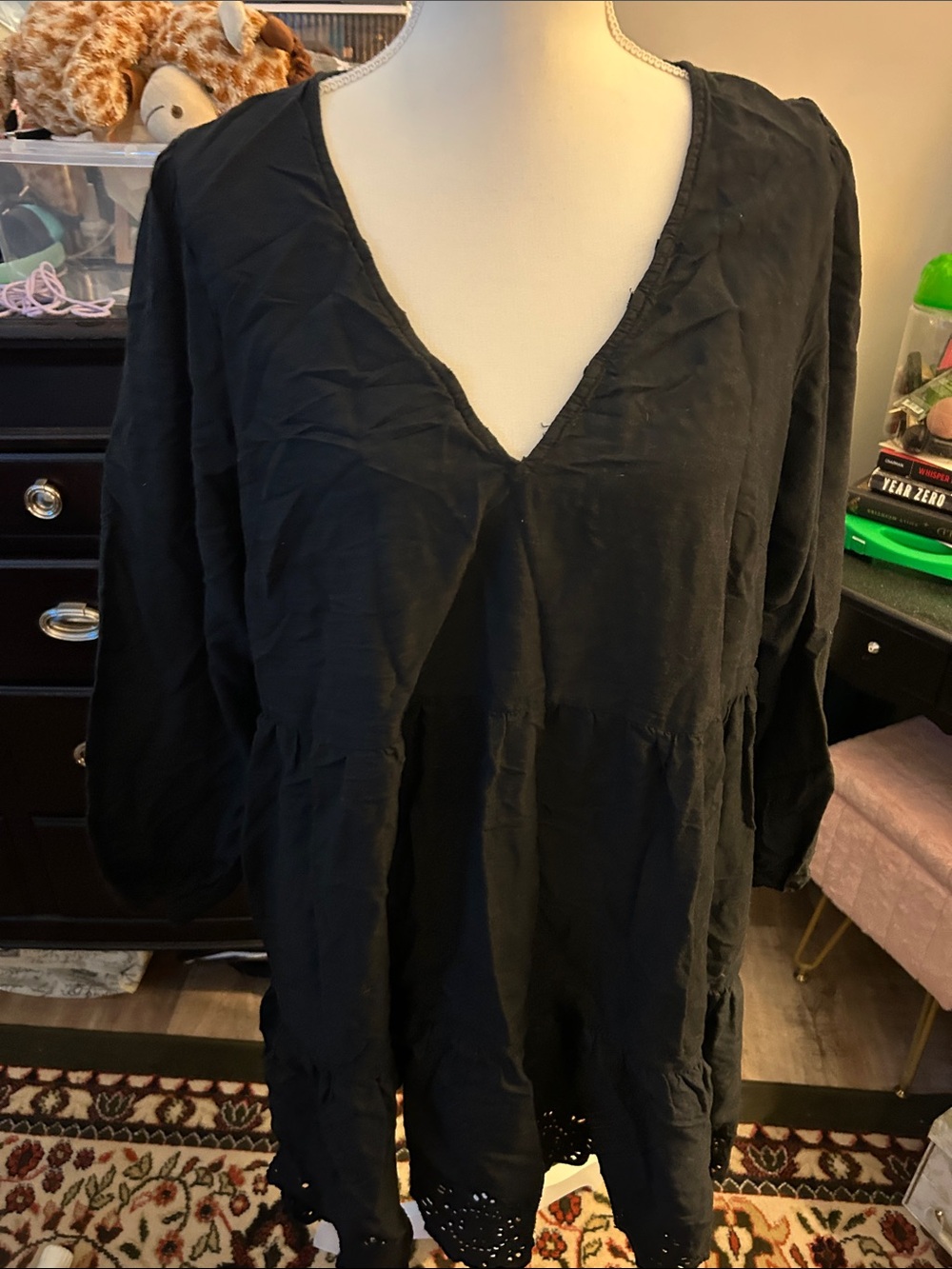 Old Navy Black V-Neck Long Sleeve Dress